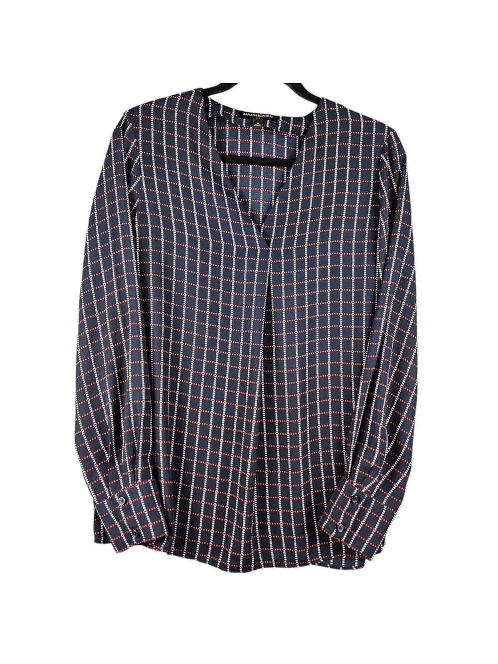 Banana Republic Women’s Long Sleeve Plaid Blouse - Navy Blue/Red/White, Size M,